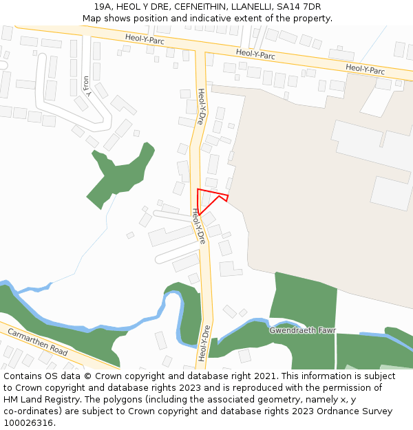 19A, HEOL Y DRE, CEFNEITHIN, LLANELLI, SA14 7DR: Location map and indicative extent of plot