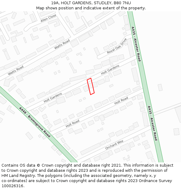 19A, HOLT GARDENS, STUDLEY, B80 7NU: Location map and indicative extent of plot