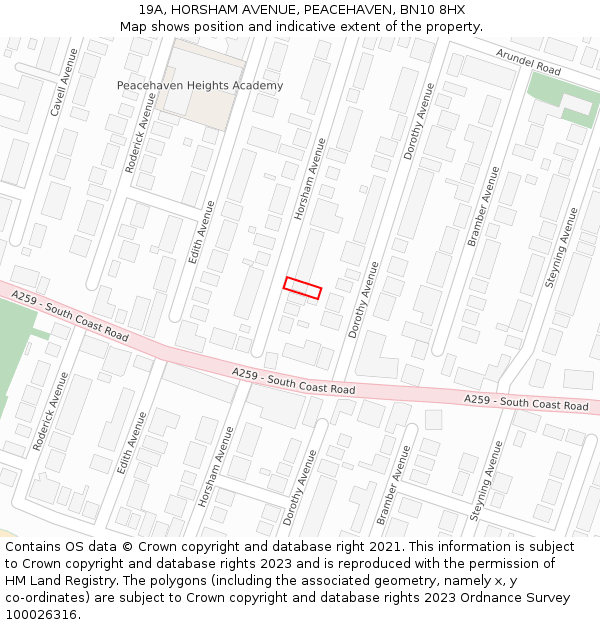 19A, HORSHAM AVENUE, PEACEHAVEN, BN10 8HX: Location map and indicative extent of plot