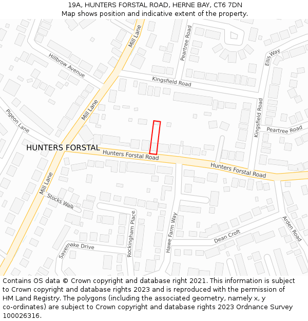 19A, HUNTERS FORSTAL ROAD, HERNE BAY, CT6 7DN: Location map and indicative extent of plot