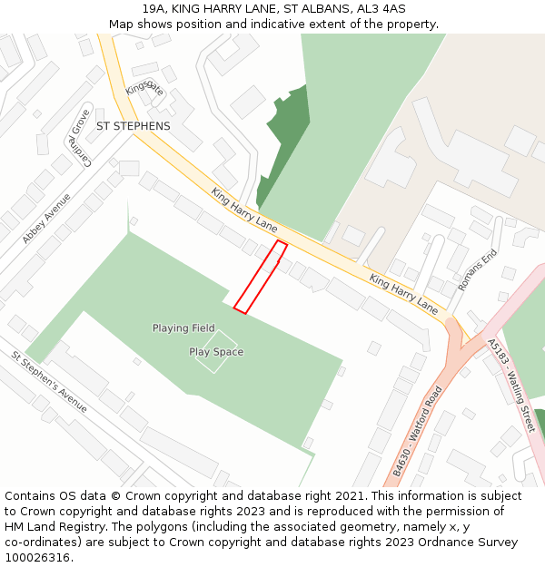 19A, KING HARRY LANE, ST ALBANS, AL3 4AS: Location map and indicative extent of plot