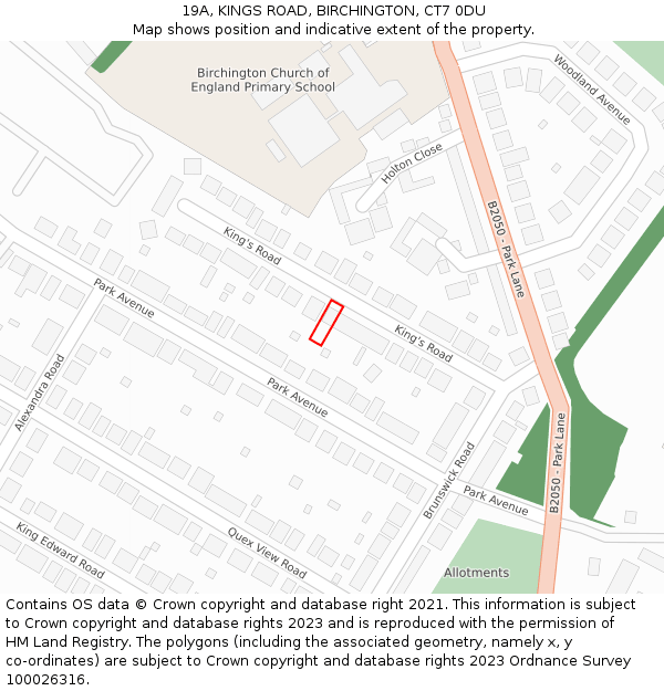 19A, KINGS ROAD, BIRCHINGTON, CT7 0DU: Location map and indicative extent of plot