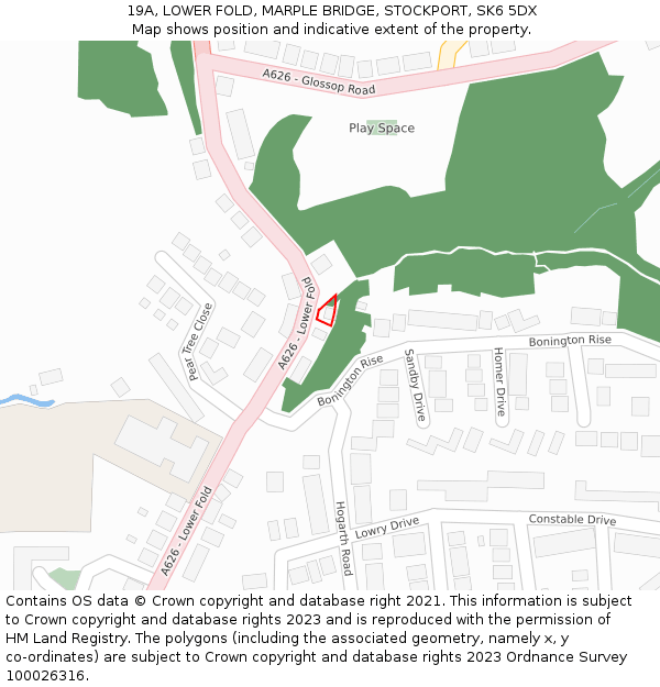 19A, LOWER FOLD, MARPLE BRIDGE, STOCKPORT, SK6 5DX: Location map and indicative extent of plot