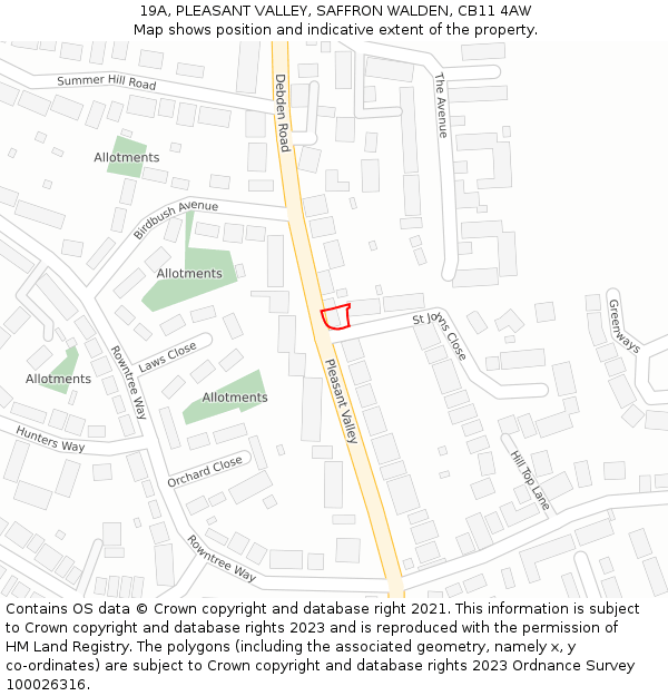 19A, PLEASANT VALLEY, SAFFRON WALDEN, CB11 4AW: Location map and indicative extent of plot