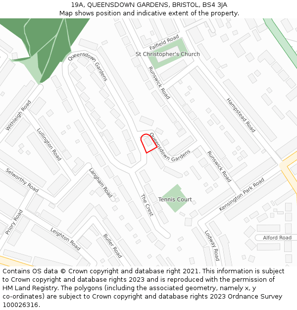 19A, QUEENSDOWN GARDENS, BRISTOL, BS4 3JA: Location map and indicative extent of plot
