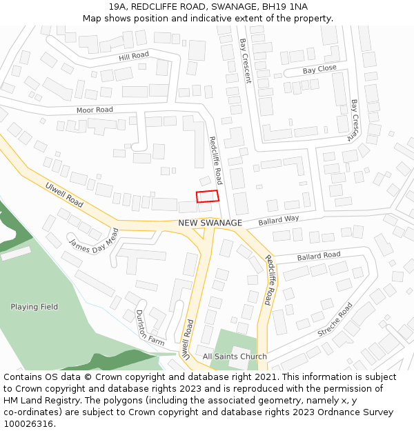 19A, REDCLIFFE ROAD, SWANAGE, BH19 1NA: Location map and indicative extent of plot