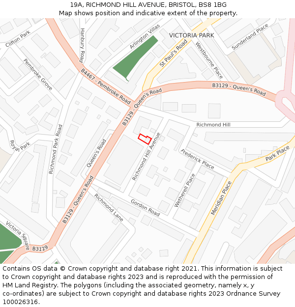 19A, RICHMOND HILL AVENUE, BRISTOL, BS8 1BG: Location map and indicative extent of plot