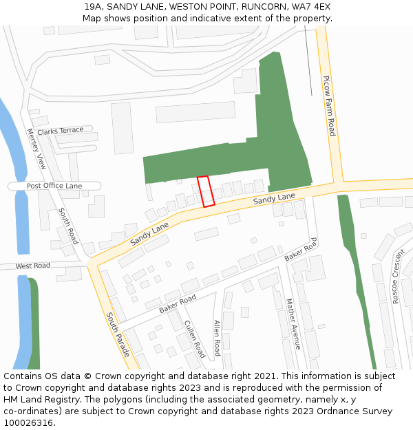 19A, SANDY LANE, WESTON POINT, RUNCORN, WA7 4EX: Location map and indicative extent of plot