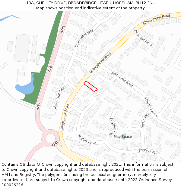 19A, SHELLEY DRIVE, BROADBRIDGE HEATH, HORSHAM, RH12 3NU: Location map and indicative extent of plot