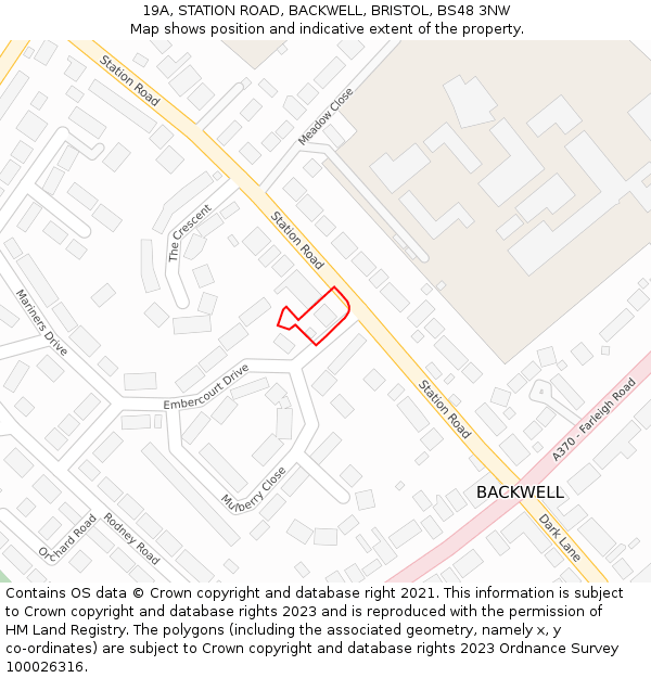 19A, STATION ROAD, BACKWELL, BRISTOL, BS48 3NW: Location map and indicative extent of plot