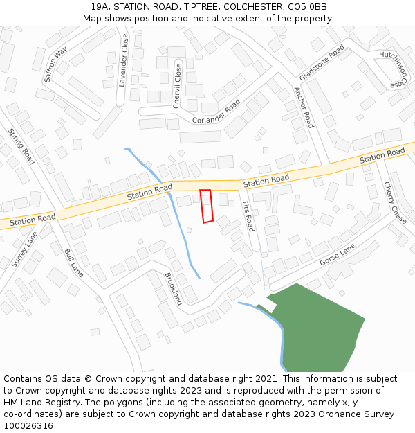 19A, STATION ROAD, TIPTREE, COLCHESTER, CO5 0BB: Location map and indicative extent of plot