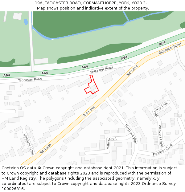 19A, TADCASTER ROAD, COPMANTHORPE, YORK, YO23 3UL: Location map and indicative extent of plot