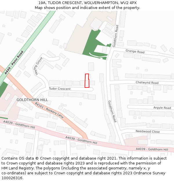 19A, TUDOR CRESCENT, WOLVERHAMPTON, WV2 4PX: Location map and indicative extent of plot