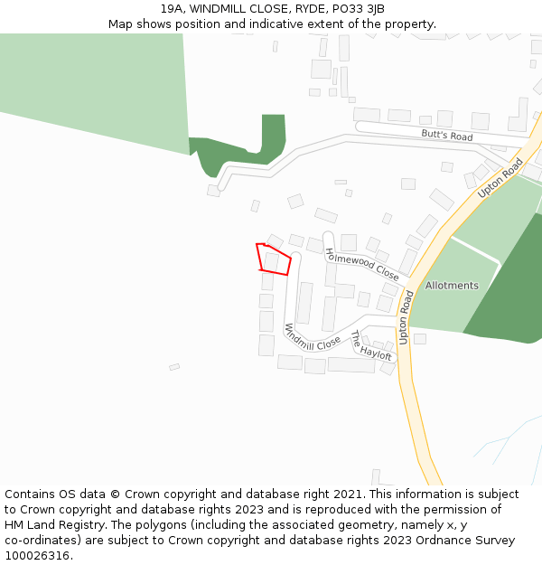 19A, WINDMILL CLOSE, RYDE, PO33 3JB: Location map and indicative extent of plot