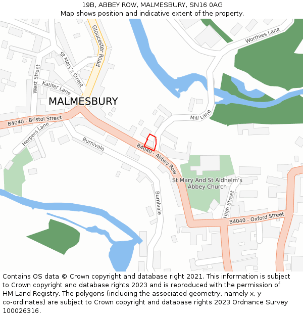 19B, ABBEY ROW, MALMESBURY, SN16 0AG: Location map and indicative extent of plot