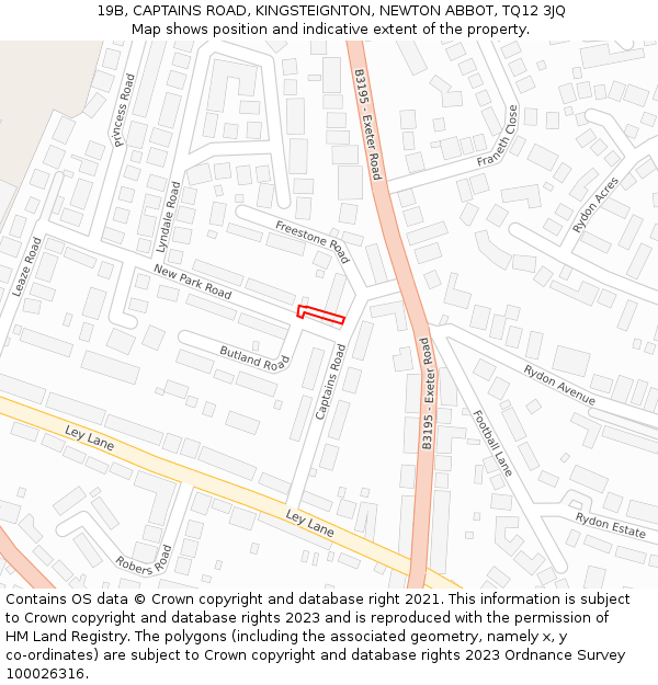 19B, CAPTAINS ROAD, KINGSTEIGNTON, NEWTON ABBOT, TQ12 3JQ: Location map and indicative extent of plot