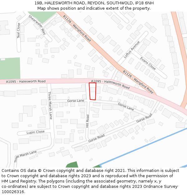 19B, HALESWORTH ROAD, REYDON, SOUTHWOLD, IP18 6NH: Location map and indicative extent of plot