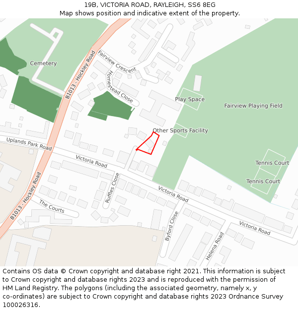 19B, VICTORIA ROAD, RAYLEIGH, SS6 8EG: Location map and indicative extent of plot