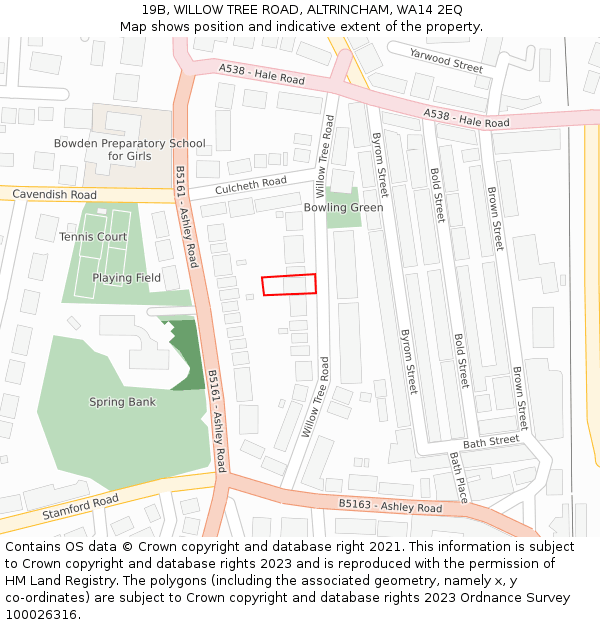 19B, WILLOW TREE ROAD, ALTRINCHAM, WA14 2EQ: Location map and indicative extent of plot