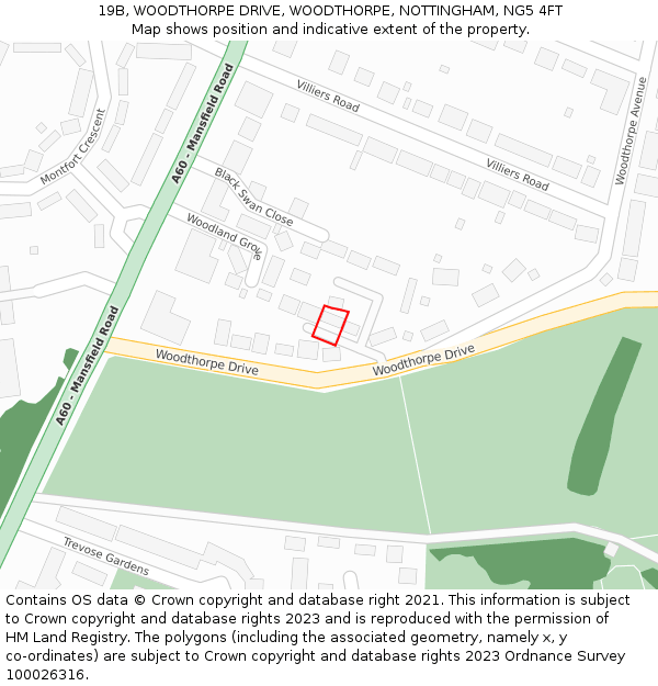 19B, WOODTHORPE DRIVE, WOODTHORPE, NOTTINGHAM, NG5 4FT: Location map and indicative extent of plot