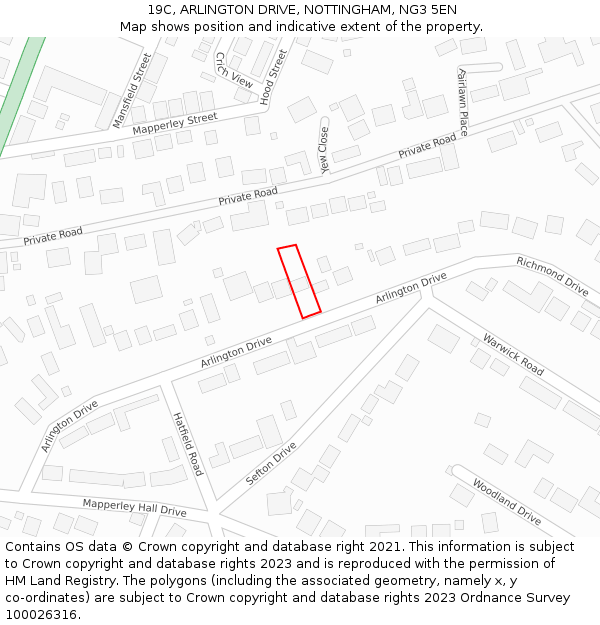 19C, ARLINGTON DRIVE, NOTTINGHAM, NG3 5EN: Location map and indicative extent of plot