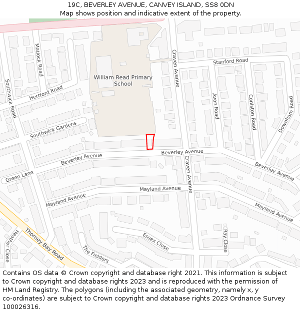 19C, BEVERLEY AVENUE, CANVEY ISLAND, SS8 0DN: Location map and indicative extent of plot