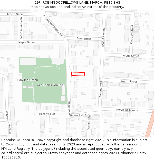 19F, ROBINGOODFELLOWS LANE, MARCH, PE15 8HS: Location map and indicative extent of plot