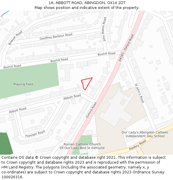 1A, ABBOTT ROAD, ABINGDON, OX14 2DT: Location map and indicative extent of plot