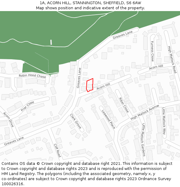 1A, ACORN HILL, STANNINGTON, SHEFFIELD, S6 6AW: Location map and indicative extent of plot