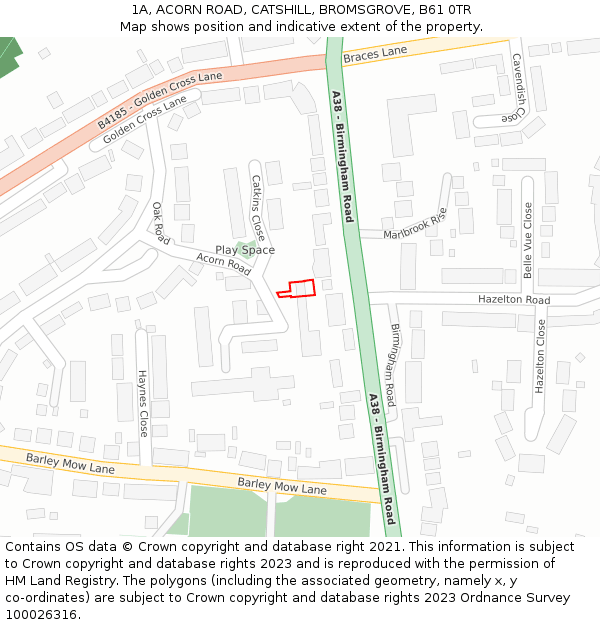 1A, ACORN ROAD, CATSHILL, BROMSGROVE, B61 0TR: Location map and indicative extent of plot