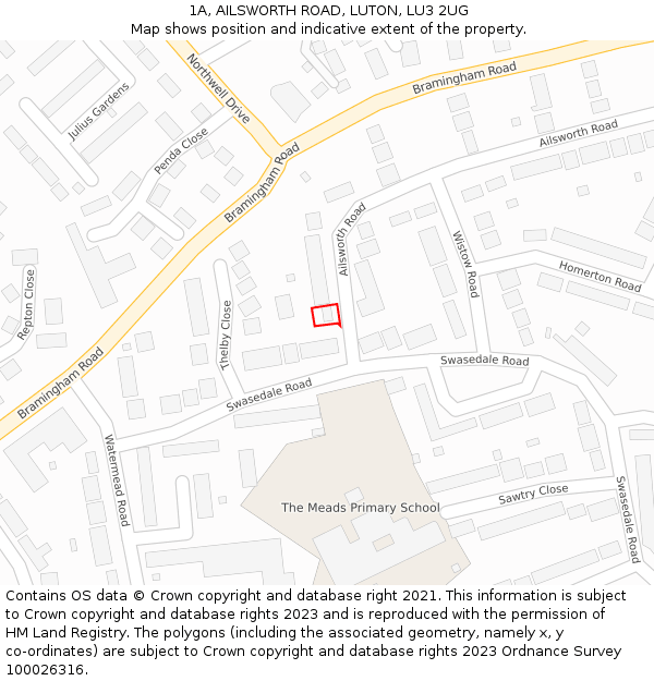 1A, AILSWORTH ROAD, LUTON, LU3 2UG: Location map and indicative extent of plot