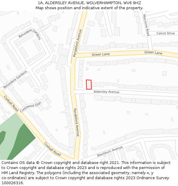 1A, ALDERSLEY AVENUE, WOLVERHAMPTON, WV6 9HZ: Location map and indicative extent of plot