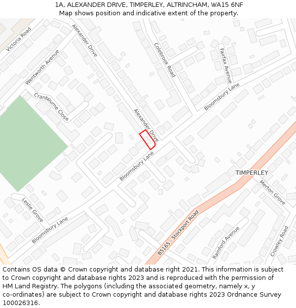 1A, ALEXANDER DRIVE, TIMPERLEY, ALTRINCHAM, WA15 6NF: Location map and indicative extent of plot