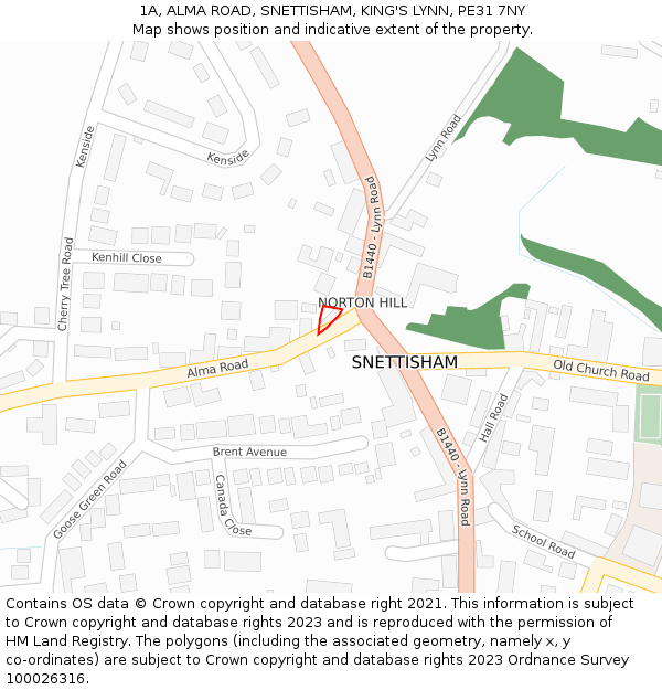 1A, ALMA ROAD, SNETTISHAM, KING'S LYNN, PE31 7NY: Location map and indicative extent of plot