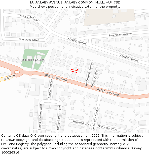 1A, ANLABY AVENUE, ANLABY COMMON, HULL, HU4 7SD: Location map and indicative extent of plot