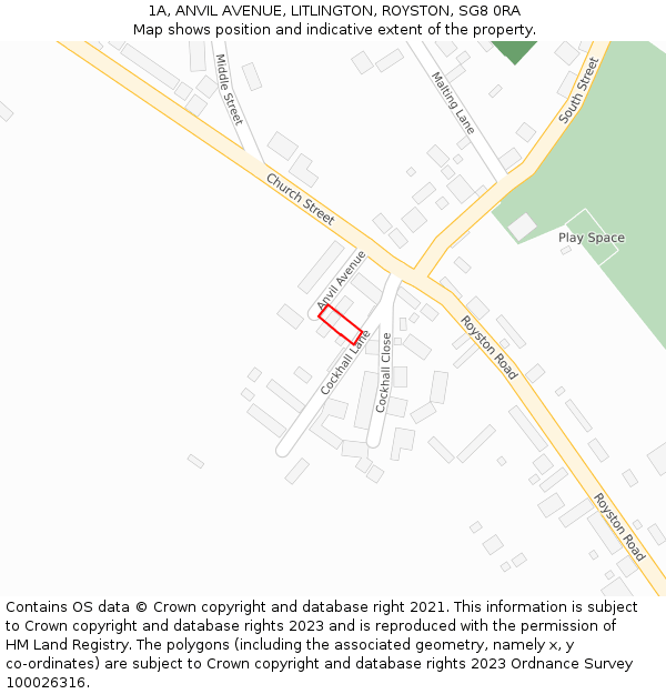 1A, ANVIL AVENUE, LITLINGTON, ROYSTON, SG8 0RA: Location map and indicative extent of plot