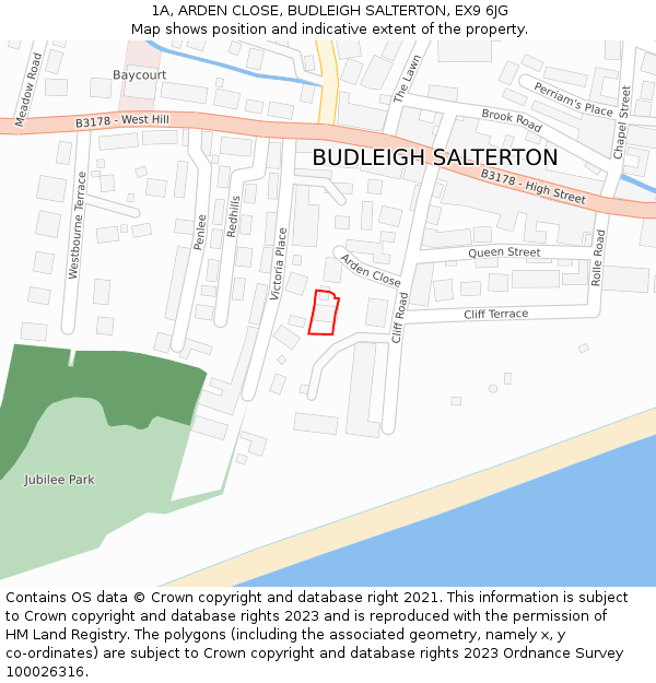 1A, ARDEN CLOSE, BUDLEIGH SALTERTON, EX9 6JG: Location map and indicative extent of plot