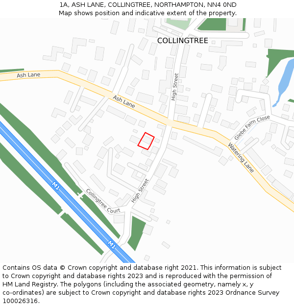 1A, ASH LANE, COLLINGTREE, NORTHAMPTON, NN4 0ND: Location map and indicative extent of plot