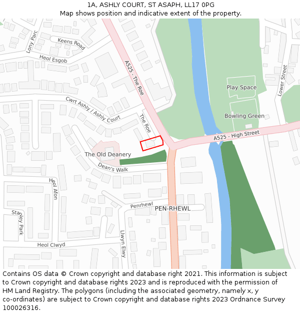 1A, ASHLY COURT, ST ASAPH, LL17 0PG: Location map and indicative extent of plot