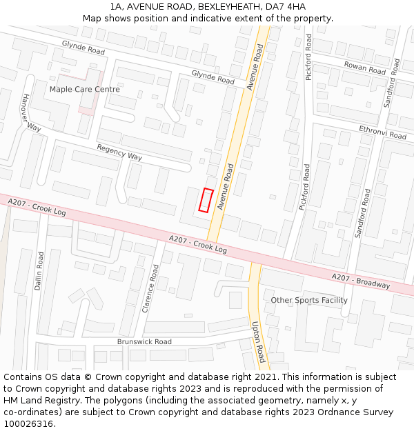 1A, AVENUE ROAD, BEXLEYHEATH, DA7 4HA: Location map and indicative extent of plot