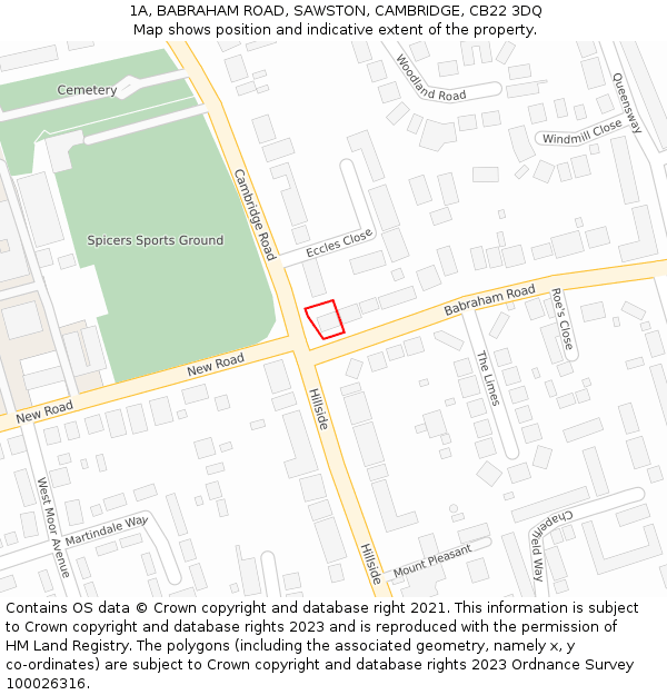 1A, BABRAHAM ROAD, SAWSTON, CAMBRIDGE, CB22 3DQ: Location map and indicative extent of plot