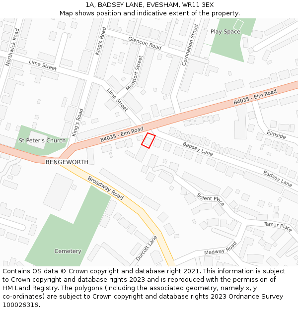 1A, BADSEY LANE, EVESHAM, WR11 3EX: Location map and indicative extent of plot