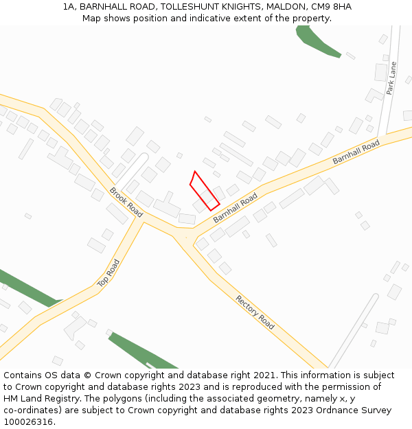 1A, BARNHALL ROAD, TOLLESHUNT KNIGHTS, MALDON, CM9 8HA: Location map and indicative extent of plot