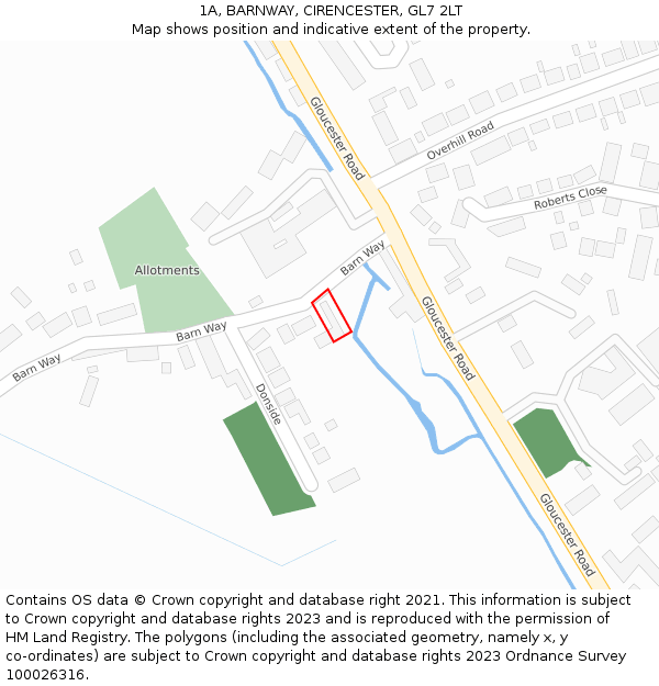 1A, BARNWAY, CIRENCESTER, GL7 2LT: Location map and indicative extent of plot