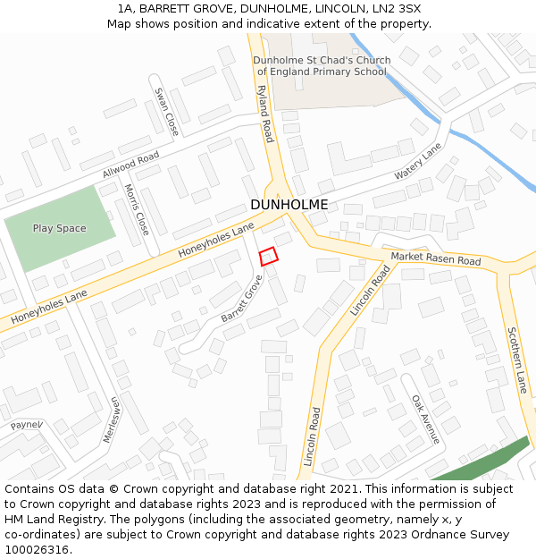 1A, BARRETT GROVE, DUNHOLME, LINCOLN, LN2 3SX: Location map and indicative extent of plot