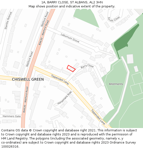 1A, BARRY CLOSE, ST ALBANS, AL2 3HN: Location map and indicative extent of plot