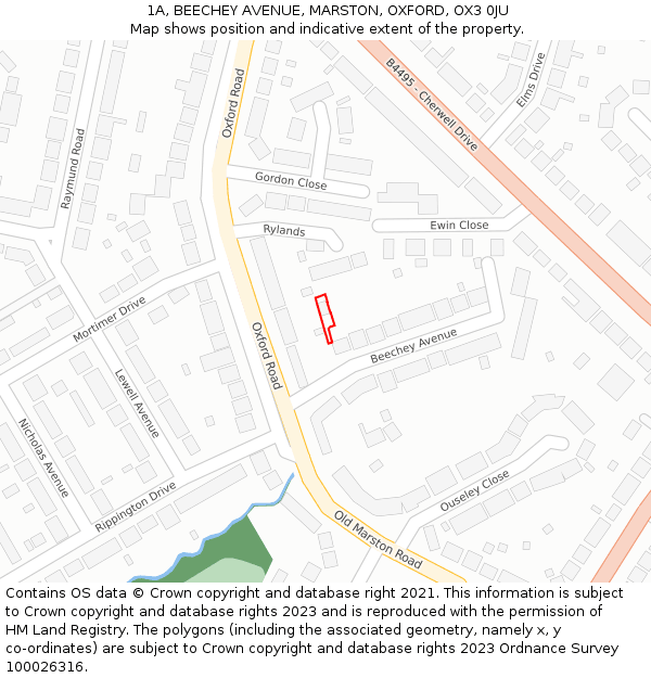 1A, BEECHEY AVENUE, MARSTON, OXFORD, OX3 0JU: Location map and indicative extent of plot