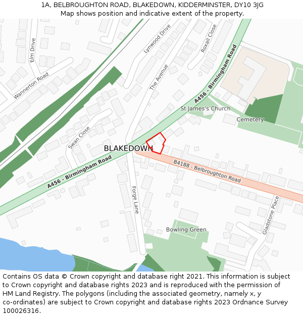 1A, BELBROUGHTON ROAD, BLAKEDOWN, KIDDERMINSTER, DY10 3JG: Location map and indicative extent of plot