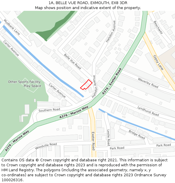 1A, BELLE VUE ROAD, EXMOUTH, EX8 3DR: Location map and indicative extent of plot