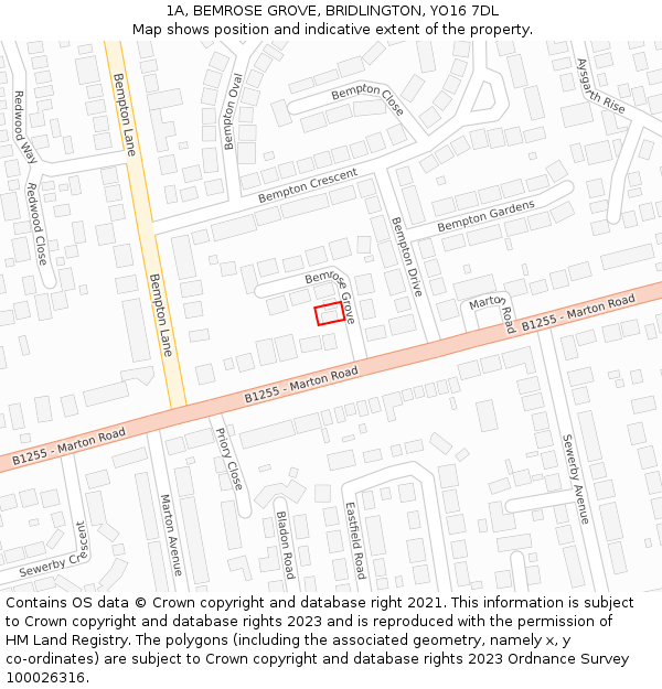 1A, BEMROSE GROVE, BRIDLINGTON, YO16 7DL: Location map and indicative extent of plot